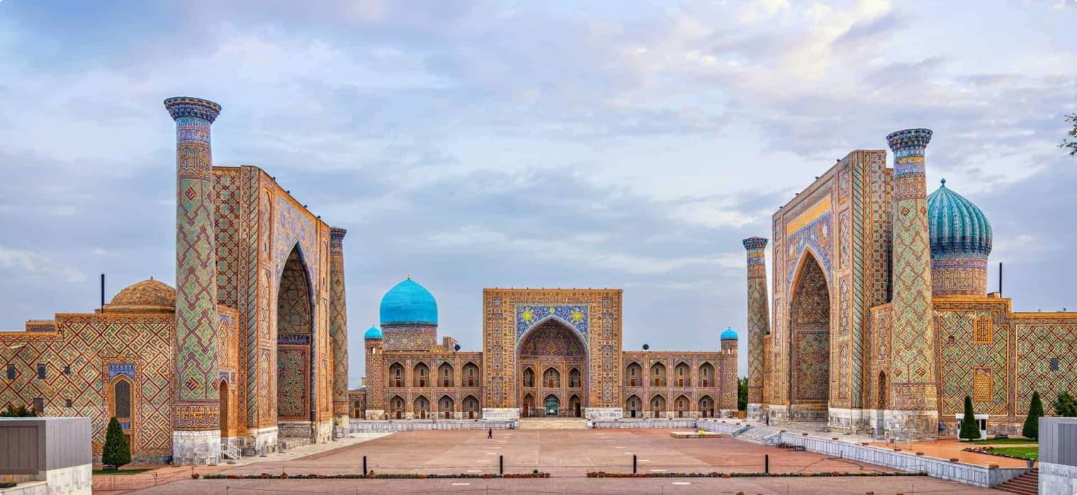 Registan Square in Samarkand, Uzbekistan with historic architecture